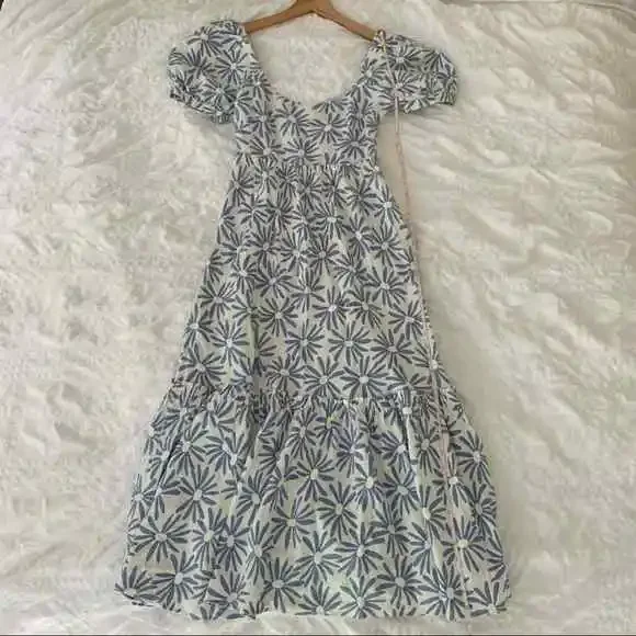 New $398 Ralph Lauren 100% Linen Long Floral Maxi Dress White Blue Size 2 - Picture 11 of 12